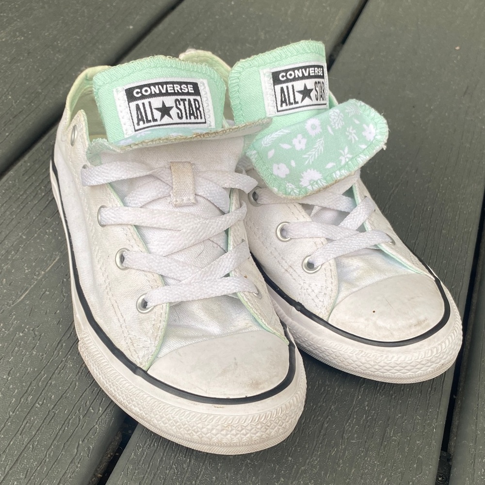 Converse Kids' White and Mint Sneakers